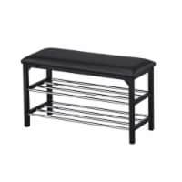 Harney 2 Tier Shoe Organizer Storage Bench, Black Vinyl Seat & Frame, Chrome Metal Racks