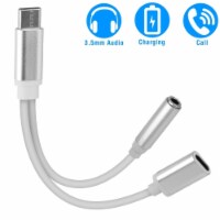 USB Type C to 3.5mm Aux Audio Charging Adapter TPE Metal Shell Silver