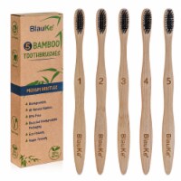 Bamboo Toothbrush Set 5-Pack - Natural Wooden Toothbrushes with Medium Bristles for Adults