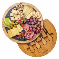 Bamboo Cheese Board with Knife Set and Removable Slate - 12 inch Swiveling Charcuterie Board