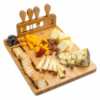 Bamboo Cheese Board and Knife Set - 14x11 inch Charcuterie Board with 4 Cheese Knives