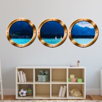 VWAQ Ship Porthole Windows Ocean View Marina with Sailboats - SPW3