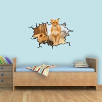African Lioness Wall Crack 3D Safari Vinyl Wall Decal - WC14