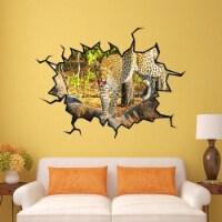 VWAQ Leopard Wall Crack Safari Scene Peel and Stick Vinyl Wall art Decal - WC15