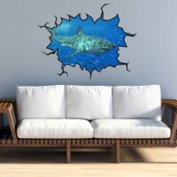 VWAQ Peel and Stick Shark Wall Crack Vinyl Wall Decal - WC17
