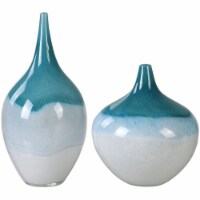 Uttermost Carlas Contemporary Glass Vases in Teal Blue/White (Set of 2)
