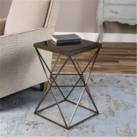 Uttermost Uberto Steel and Glass Caged Frame Accent Table in Antique Bronze