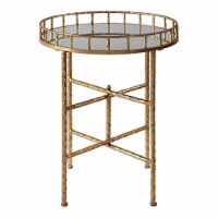 Uttermost Tilly 20 Round Iron and Mirror Top Accent End Table in Bright Gold