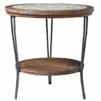 Uttermost Saskia Round Wood and Iron Metal Side Table in Fruitwood