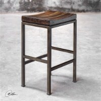 Uttermost Beck 30  Bar Stool in Dark Walnut and Brushed Steel