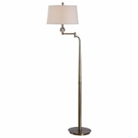 Uttermost Melini Metal Fabric Swing Arm Floor Lamp in Antique Brass and Beige