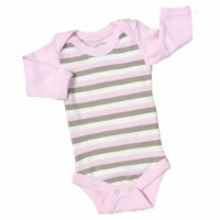 Organic Cotton Long Sleeve Bodysuits/Onesies - Pink/Natural Khaki Stripe 0-3m