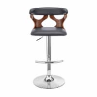 Adjustable Swivel Grey Faux Leather and Walnut Wood Bar Stool with Chrome Base