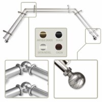 Lynn 13/16 Inch Bay Window Double Curtain Rod 20 -36 , 38 -72  - Satin Nickel