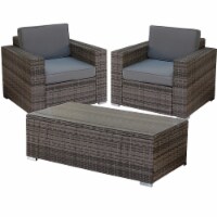 3 Piece Patio Furniture Sets, All Weather Outdoor Wicker Rattan Lounger Set Grey