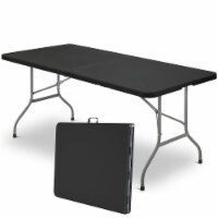 SUGIFT 6 ft Plastic Folding Table Portable Fold-In-Half Table in Black