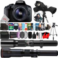 Canon Eos 2000d 24.2mp Dslr Camera With 18-55mm 500mm And 650-1300mm Lens Accessory Kit