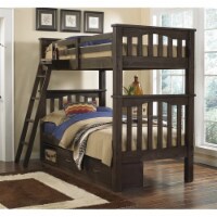 NE Kids Highlands Harper Twin over Twin Storage Bunk Bed in Espresso
