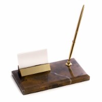 Bey-Berk International  Tiger Eye Marble with Gold Plated Business Card Holder &amp; Pen