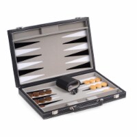 Bey-Berk International G548 15 in. Black Leatherette Backgammon Set with Chrome Accents & Fel