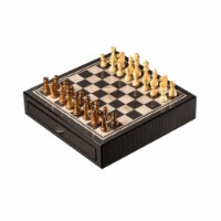 Bey-Berk International G551 Carbon Fiber & Mother of Pearl Design Chess Set with Accessory Dr