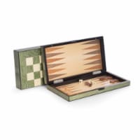 Bey-Berk International G553 15.5 in. Lacquer Finished Green Inlaid Wood Backgammon & Chess Se