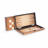 Bey-Berk International G554 15.5 in. Lacquer Finished Brown Inlaid Wood Backgammon & Chess Se