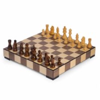 Bey-Berk International G559 Matted Inlay Chess & Checkers Set with Storage Drawer, Brown & Ta