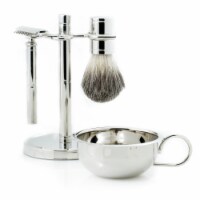 Bey-Berk International BB02 Safety Razor & Pure Badger Brush with Soap Dish on Chrome Stand,