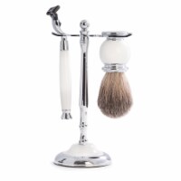 Bey-Berk International BB03 Mach3 Razor & Pure Badger Brush - Chrome Plated White Enamel
