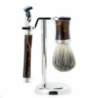 Bey-Berk International BB07 Fusion Razor & Pure Badger Brush with Marbleized Brown Enamel on