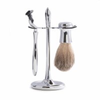Bey-Berk International BB09 Mach3 Razor & Pure Badger Brush on Chrome Stand, Silver