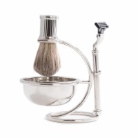 Bey-Berk International BB12 Mach3 Razor & Pure Badger Brush with Soap Dish on Chrome Stand, S