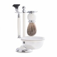 Bey-Berk International BB24 Mach 3 Razor & Pure Badger Brush with Soap Dish Chrome Plated Whi
