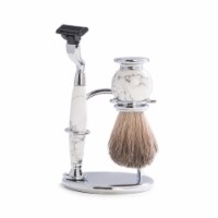 Bey-Berk International BB27 Mach 3 Razor & Pure Badger Brush on Chrome with Stand, White Ston