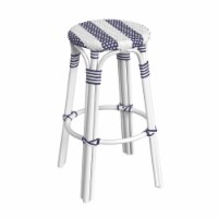 Butler Specialty Company, Tobias Round Rattan 30  Bar Stool, White and Navy Stripe