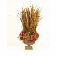 Hydrangea, Peony Mix with Natural Grasses in Round Fiberglass Urn