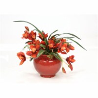 Rust Orchids with Maiden Hair Fern in Red Ceramic Planter, Orange