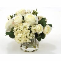 Distinctive Designs International   Waterlook Silk Cream-White Roses And Hydrangeas In A Shor