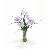 Waterlook Soft Blue Parrot Tulip with Grass in Glass Vase, Blue