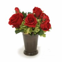 Red Roses & Green Hydrangeas in Bronze Mint Julep Cup