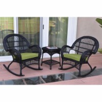 W00211-2-RCES029 3 Piece Santa Maria Black Rocker Wicker Chair Set, Green Cushion