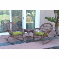 W00210-2-RCES029 3 Piece Santa Maria Honey Rocker Wicker Chair Set, Green Cushion Perspective: Main