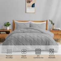 3 Piece Pintuck Pinch Pleat and Geometric Clipped Comforter Set