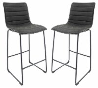 Modern Leather Bar Stool With Black Iron Base & Footrest Set of 2
