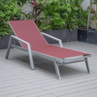 LeisureMod Marlin Patio Chaise Lounge Chair With Armrests in Grey Aluminum Frame