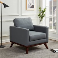 LeisureMod Chester Modern Leather Accent Arm Chair With Birch Wood Base