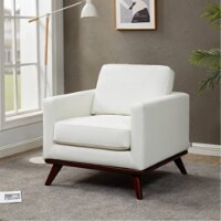LeisureMod Chester Modern Leather Accent Arm Chair With Birch Wood Base