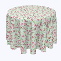Round Tablecloth, 100% Polyester, 60 Round, Fire Lily Flowers and Leaves