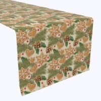 Table Runner, 100% Polyester, 12x72 , Holiday Gingerbread Cookies & Pinecones
